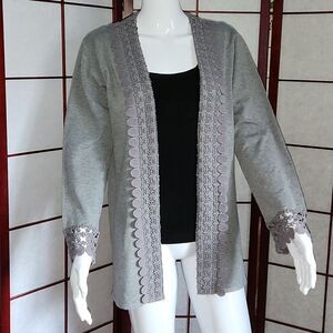 Red Camel Open-faced Gray Long Sleeve Cardigan Sweater